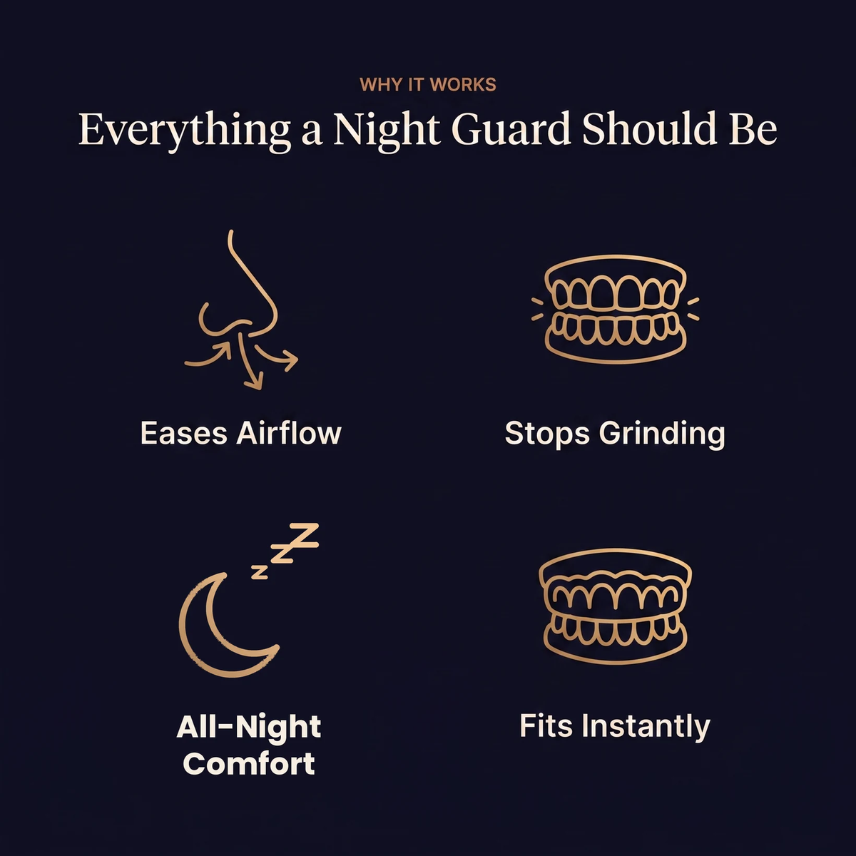 Everything a night guard should be: eases airflow, stops grinding, all-night comfort, fits instantly